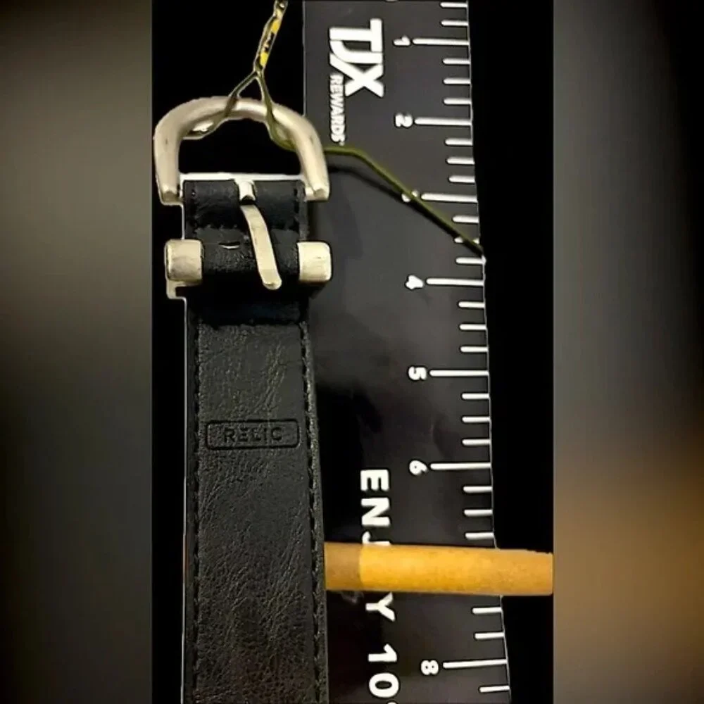 Black Men's belt fits 30”-36” waist sz vintage simple black leather steel buckle